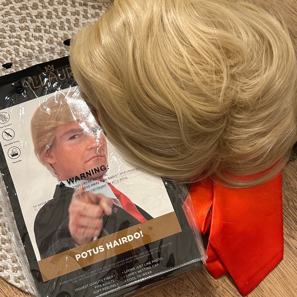 AllAURA POTUS TRUMP costume wig Halloween dress up with red neck tie hair